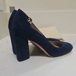 Tory Burch Navy Blue Suede Block Heels